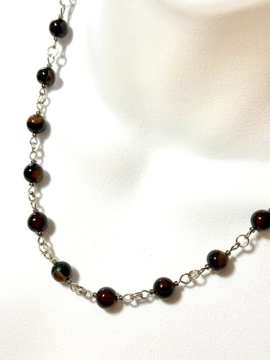 Genuine Dark Brown Agate Short Necklace, Natural Gemstone Adjustable Necklace - Picture 1 of 13